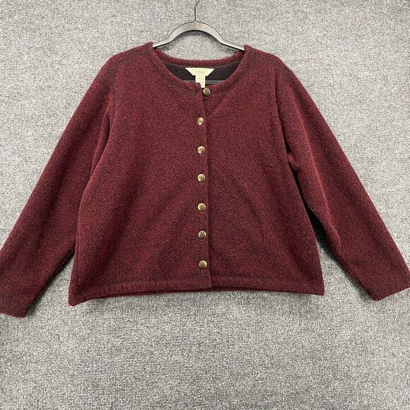 LL Bean Cardigan Sweater Womens L Maroon Metal Button Up Cropped Outdoor Casual - Picture 1 of 8